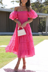 Vestido midi con mangas abullonadas y fruncido de tela con estampado cuadrado Dare To Dance